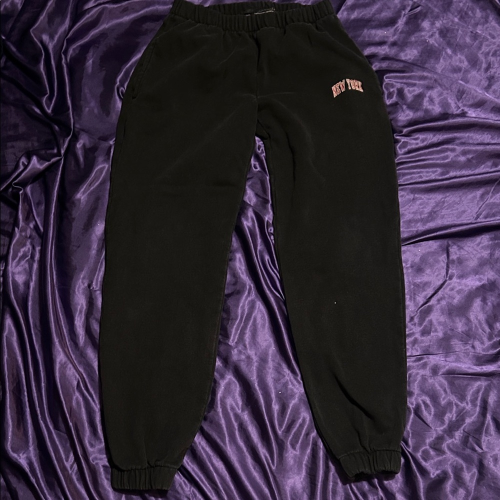 Brandy Melville Black Joggers with Red 'New York' Detail